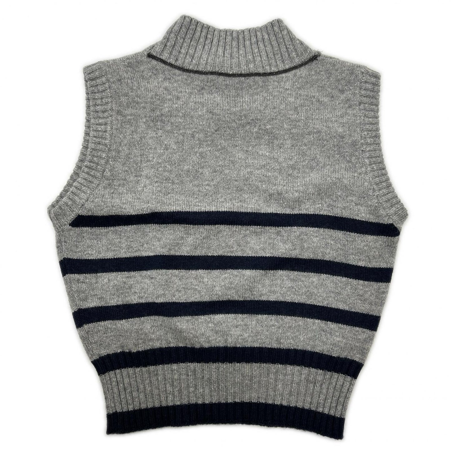 BRUNELLO CUCINELLI ブルネロクチネリ グレー カシミヤ マリンストライプ モニリディティール ノースリーブニットトップス トップス
