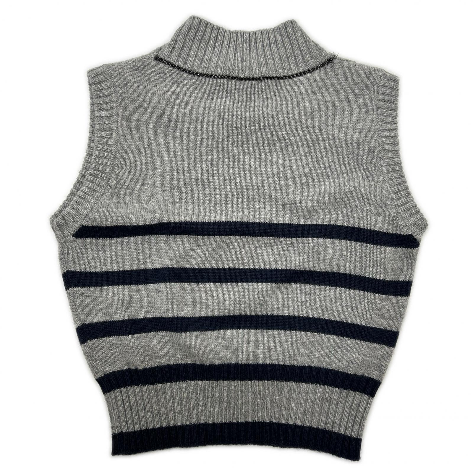 BRUNELLO CUCINELLI ブルネロクチネリ グレー カシミヤ マリンストライプ モニリディティール ノースリーブニットトップス トップス