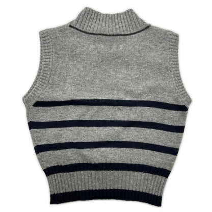 BRUNELLO CUCINELLI ブルネロクチネリ グレー カシミヤ マリンストライプ モニリディティール ノースリーブニットトップス トップス