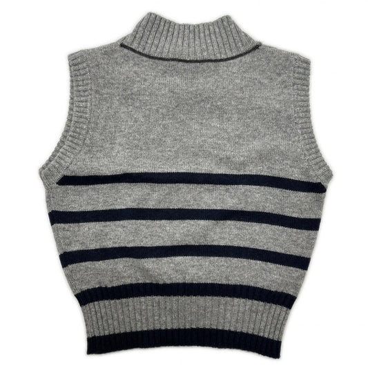 BRUNELLO CUCINELLI ブルネロクチネリ グレー カシミヤ マリンストライプ モニリディティール ノースリーブニットトップス トップス