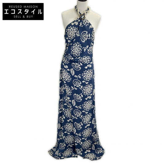 Ralph Lauren PURPLE LABEL 18 blue silk floral halter-neck slit dress