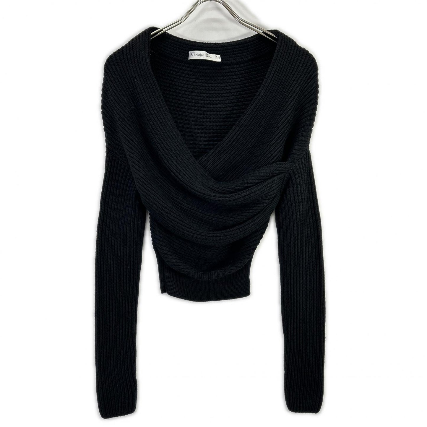 Christian Dior クリスチャンディオール ブラック カシュクール クロスデザイン オフショルダー ウールニットトップス トップス
