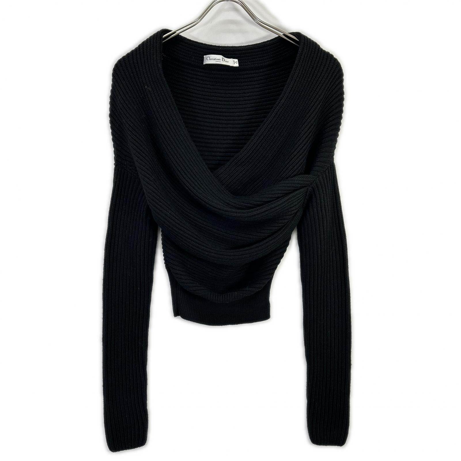 Christian Dior クリスチャンディオール ブラック カシュクール クロスデザイン オフショルダー ウールニットトップス トップス