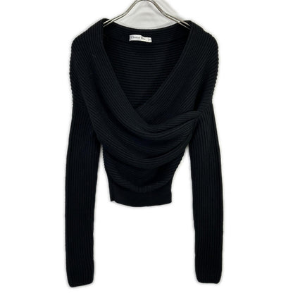 Christian Dior クリスチャンディオール ブラック カシュクール クロスデザイン オフショルダー ウールニットトップス トップス