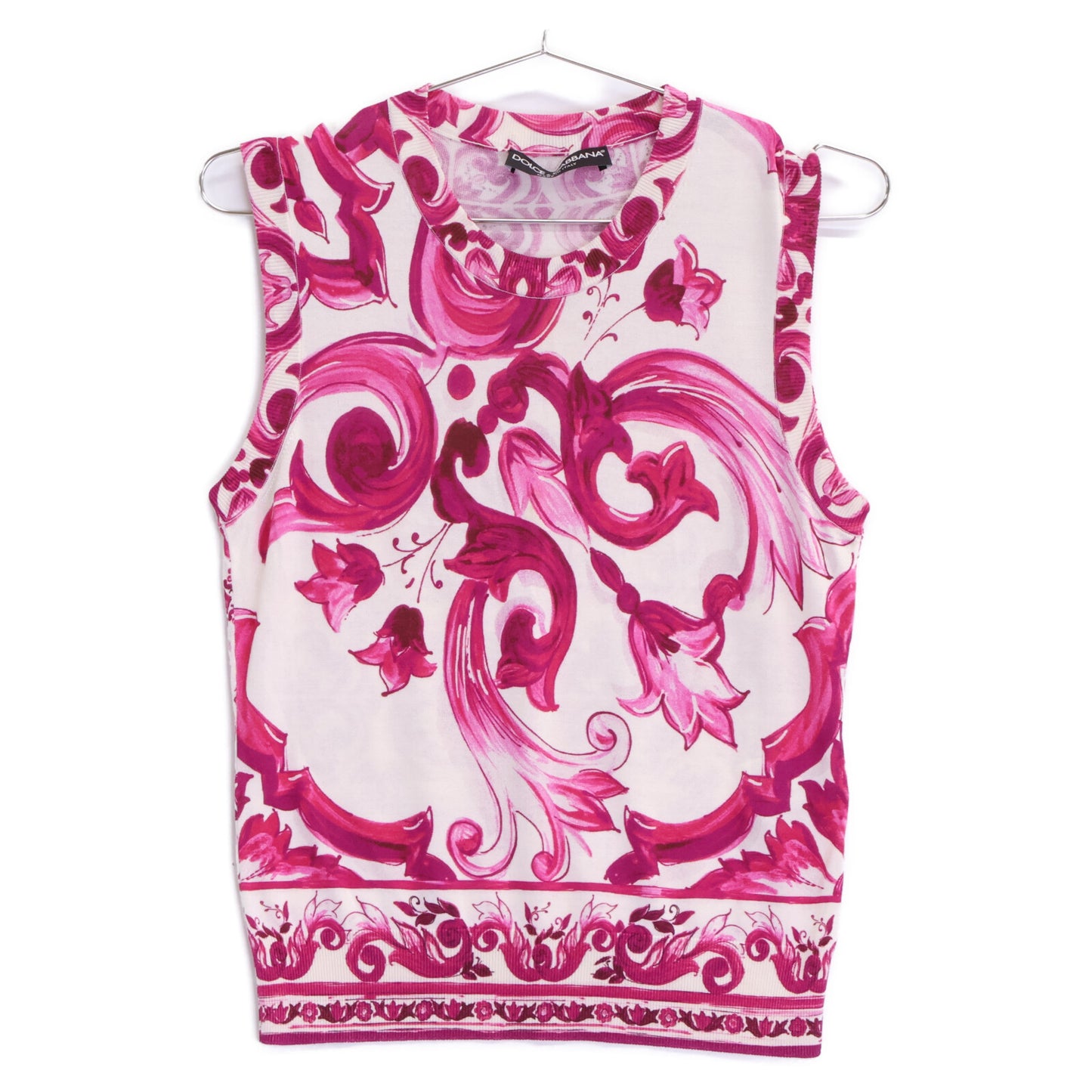 DOLCE&GABBANA ドルチェアンドガッバーナ 【美品/国内正規】FXL29T マヨルカプリント シルク100％ ノースリーブ ニットセーター トップス
