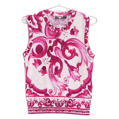 DOLCE&GABBANA ドルチェアンドガッバーナ 【美品/国内正規】FXL29T マヨルカプリント シルク100％ ノースリーブ ニットセーター トップス