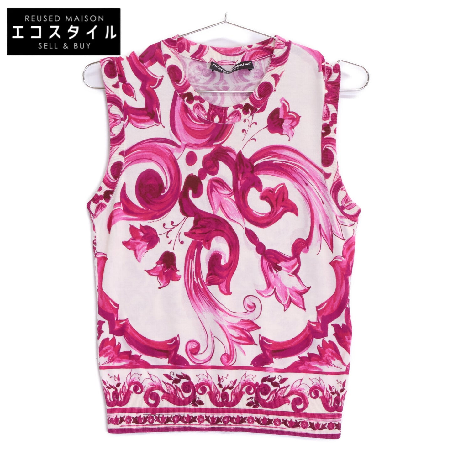 DOLCE&GABBANA ドルチェアンドガッバーナ 【美品/国内正規】FXL29T マヨルカプリント シルク100％ ノースリーブ ニットセーター トップス
