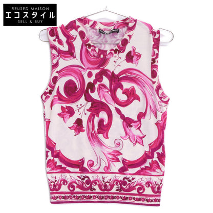 DOLCE&GABBANA ドルチェアンドガッバーナ 【美品/国内正規】FXL29T マヨルカプリント シルク100％ ノースリーブ ニットセーター トップス