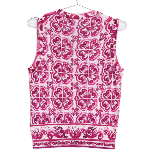 DOLCE&GABBANA ドルチェアンドガッバーナ 【美品/国内正規】FXL29T マヨルカプリント シルク100％ ノースリーブ ニットセーター トップス