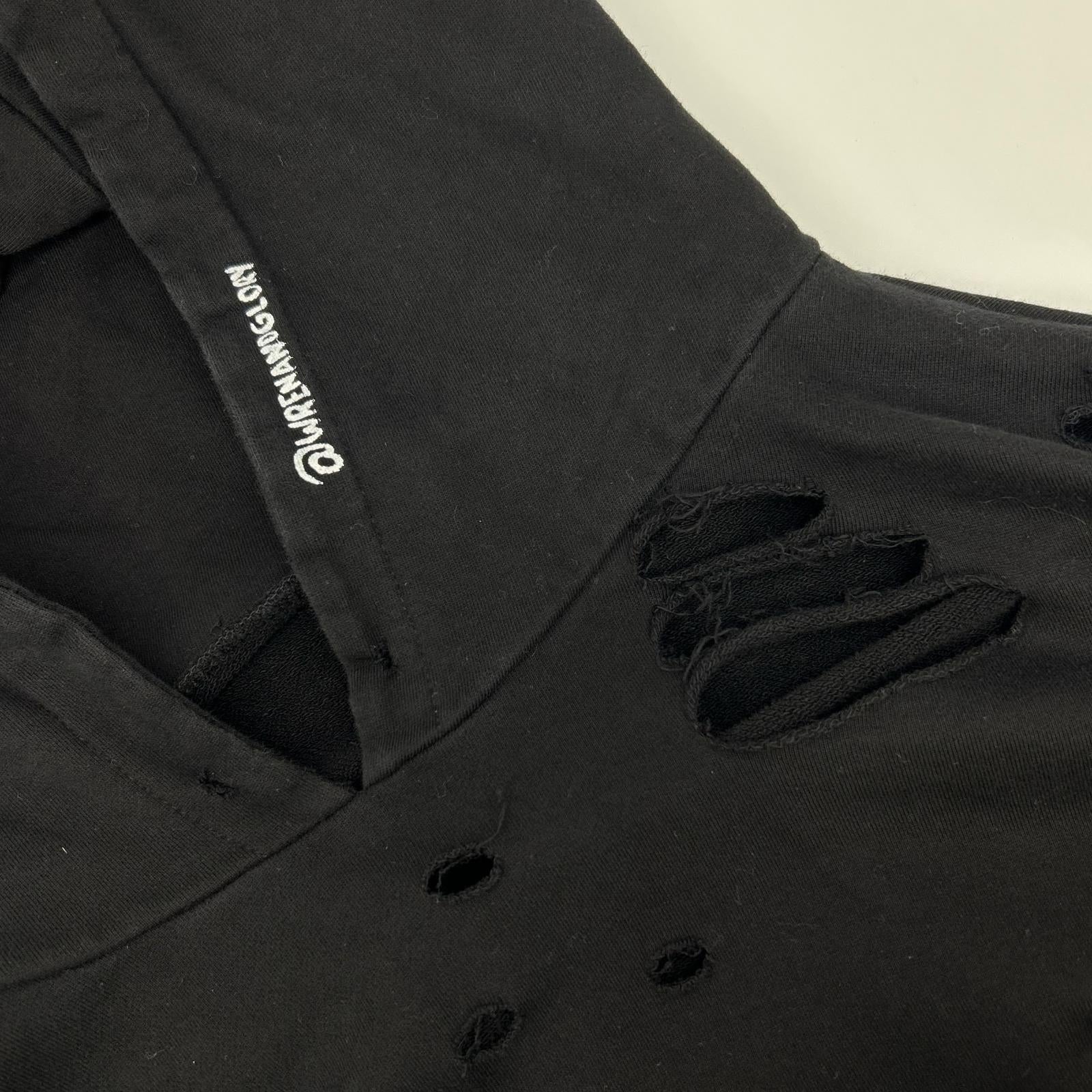 WRENANDGLORY レンアンドグローリー 【WRENANDGLORY】ブラック コットン ダメージ加工 プルオーバーパーカー トップス