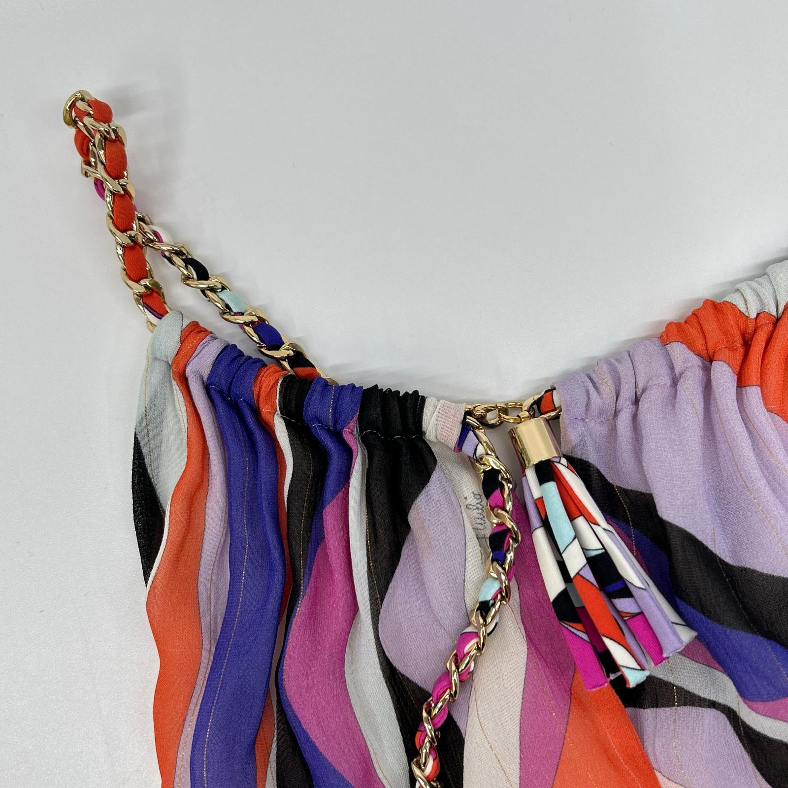 EMILIO PUCCI エミリオプッチ パープル系 総柄 チェーンベルト付きノースリーブ ワンピース ワンピース