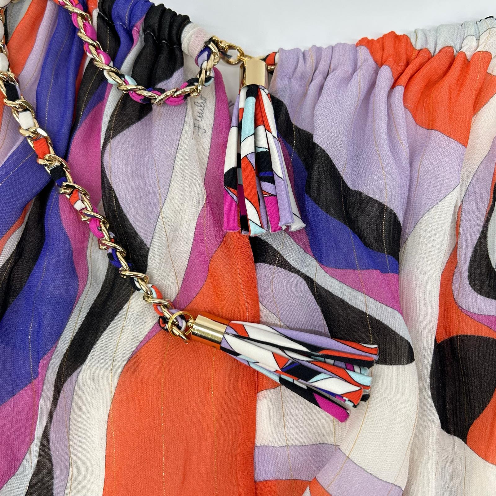 EMILIO PUCCI エミリオプッチ パープル系 総柄 チェーンベルト付きノースリーブ ワンピース ワンピース