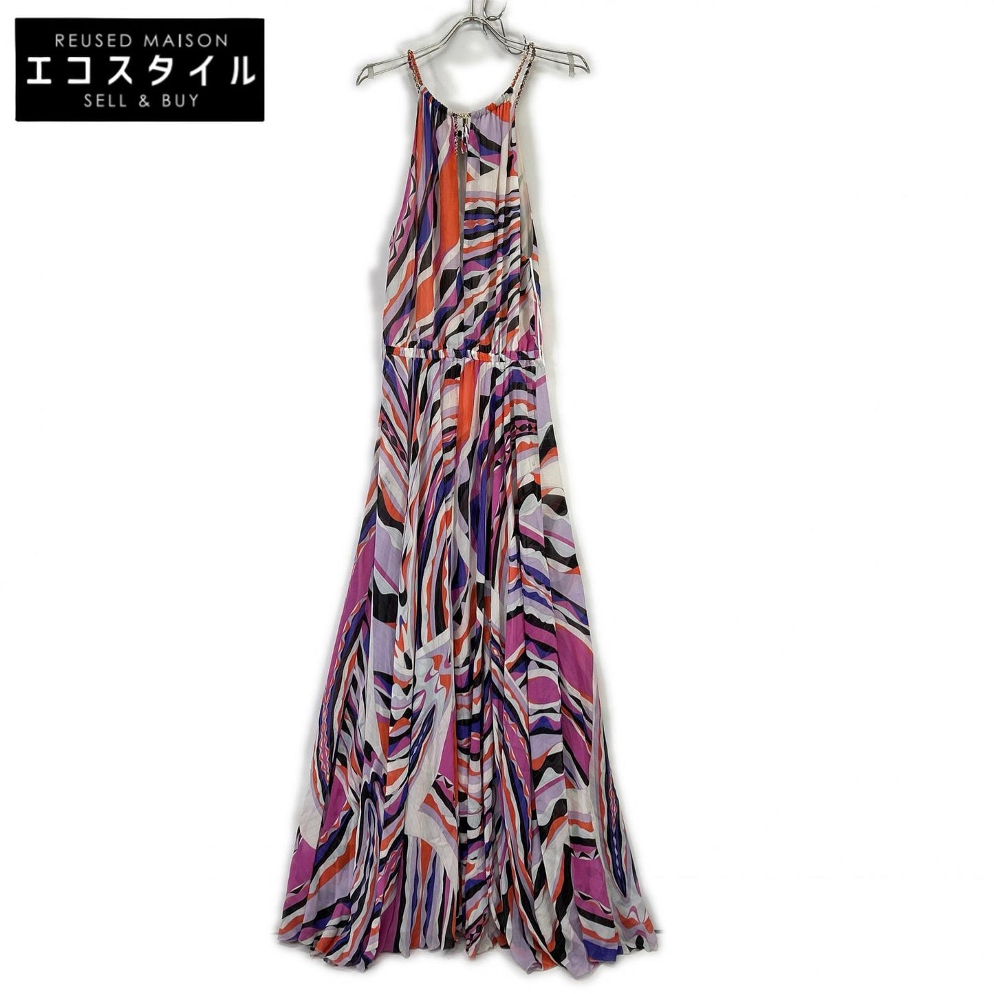 EMILIO PUCCI エミリオプッチ パープル系 総柄 チェーンベルト付きノースリーブ ワンピース ワンピース