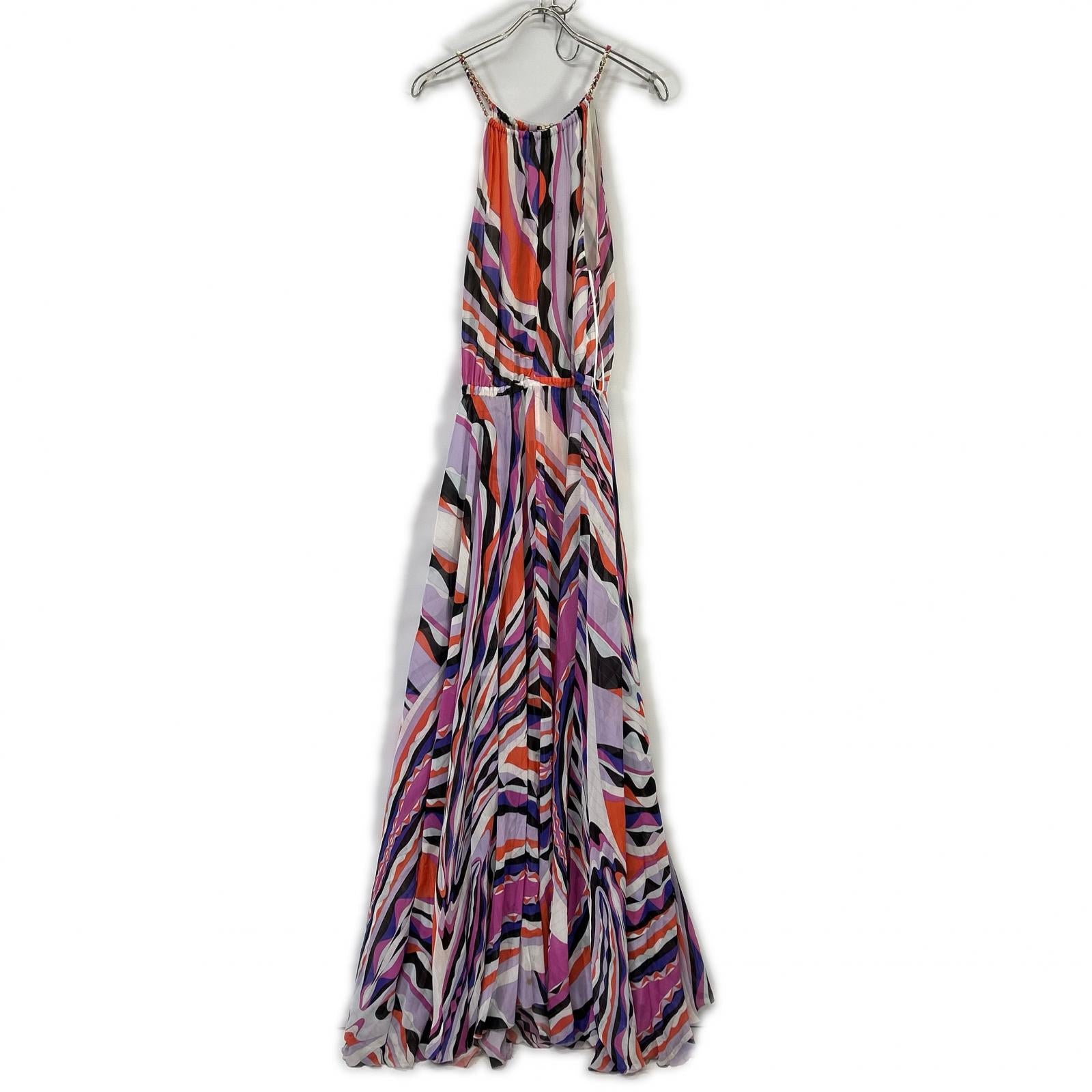 EMILIO PUCCI エミリオプッチ パープル系 総柄 チェーンベルト付きノースリーブ ワンピース ワンピース