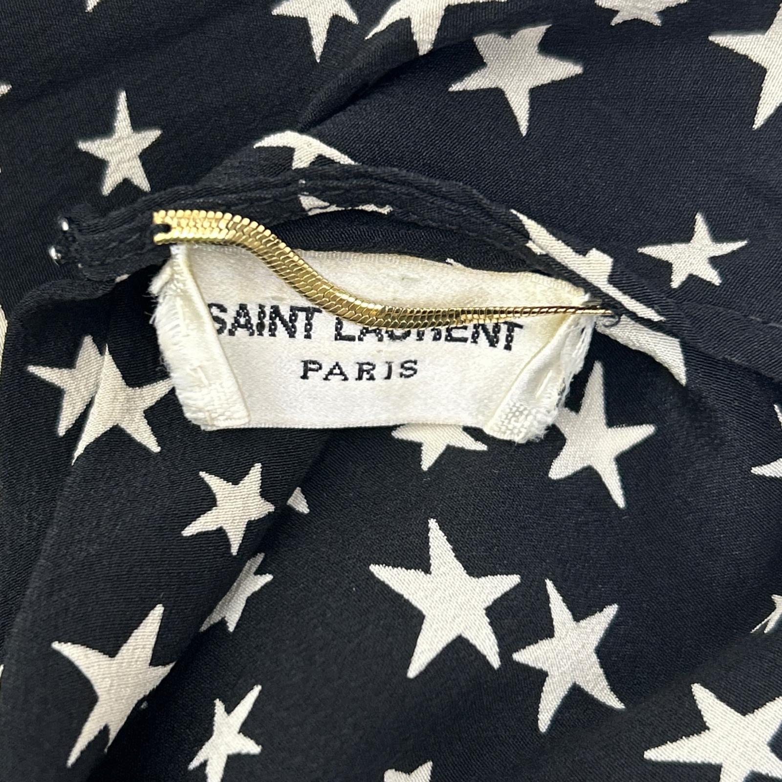 SAINT LAURENT PARIS サンローランパリ ブラック 444125 シルク スター柄 星　オープンショルダーブラウス トップス