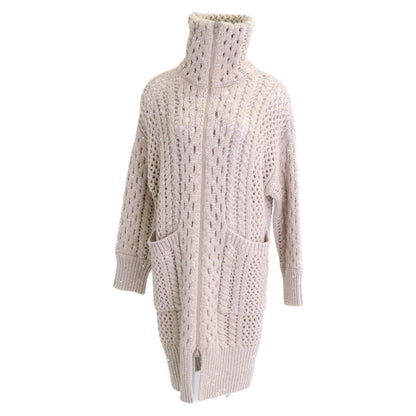 BRUNELLO CUCINELLI ブルネロクチネリ 【新品同様】MPA361126 カシミヤ混 透かし編み スパンコール ジップアップ ニット コート