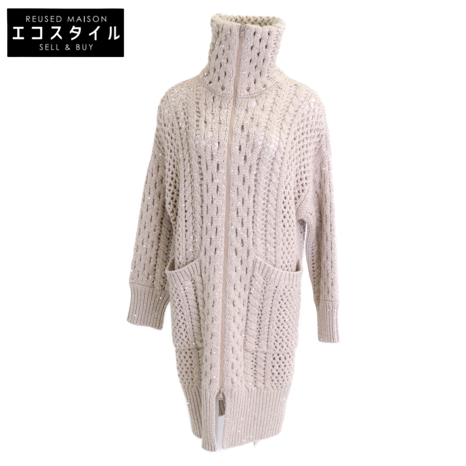 BRUNELLO CUCINELLI ブルネロクチネリ 【新品同様】MPA361126 カシミヤ混 透かし編み スパンコール ジップアップ ニット コート