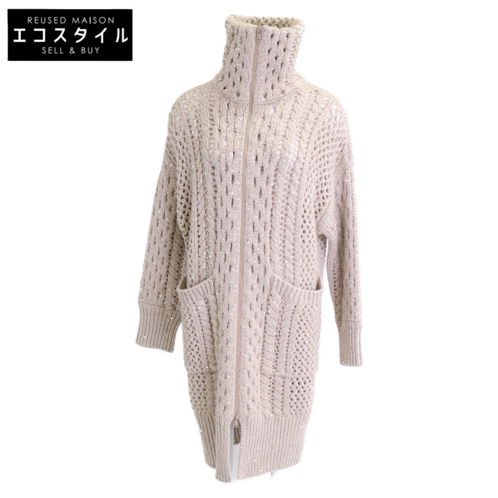 BRUNELLO CUCINELLI ブルネロクチネリ 【新品同様】MPA361126 カシミヤ混 透かし編み スパンコール ジップアップ ニット コート