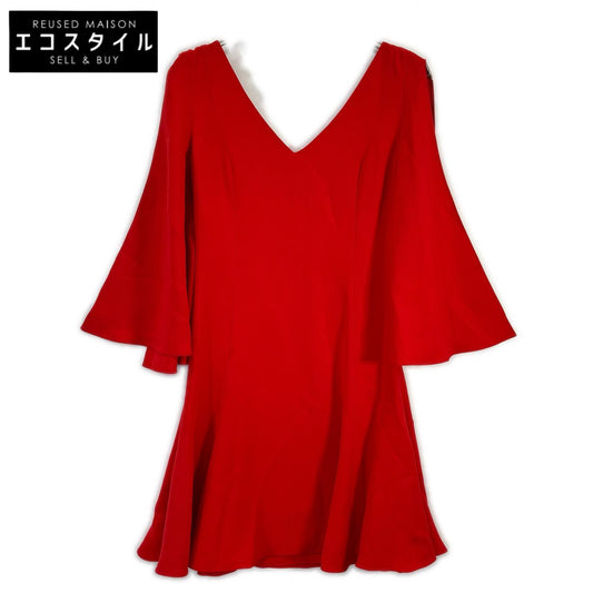 Christian Dior Red 6A21609A16125 Silk V-Neck Dress Dress