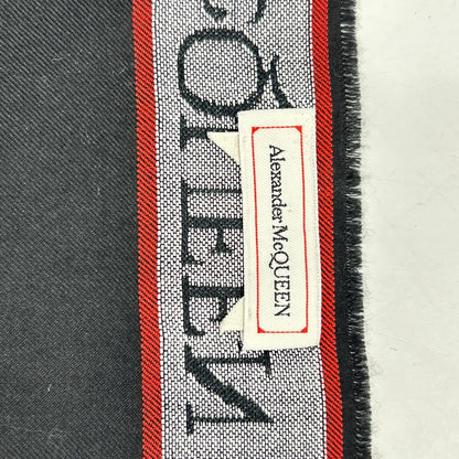 ALEXANDER McQUEEN アレキサンダーマックイーン ブラック ジャカードロゴ セルビッジスカーフ マフラー