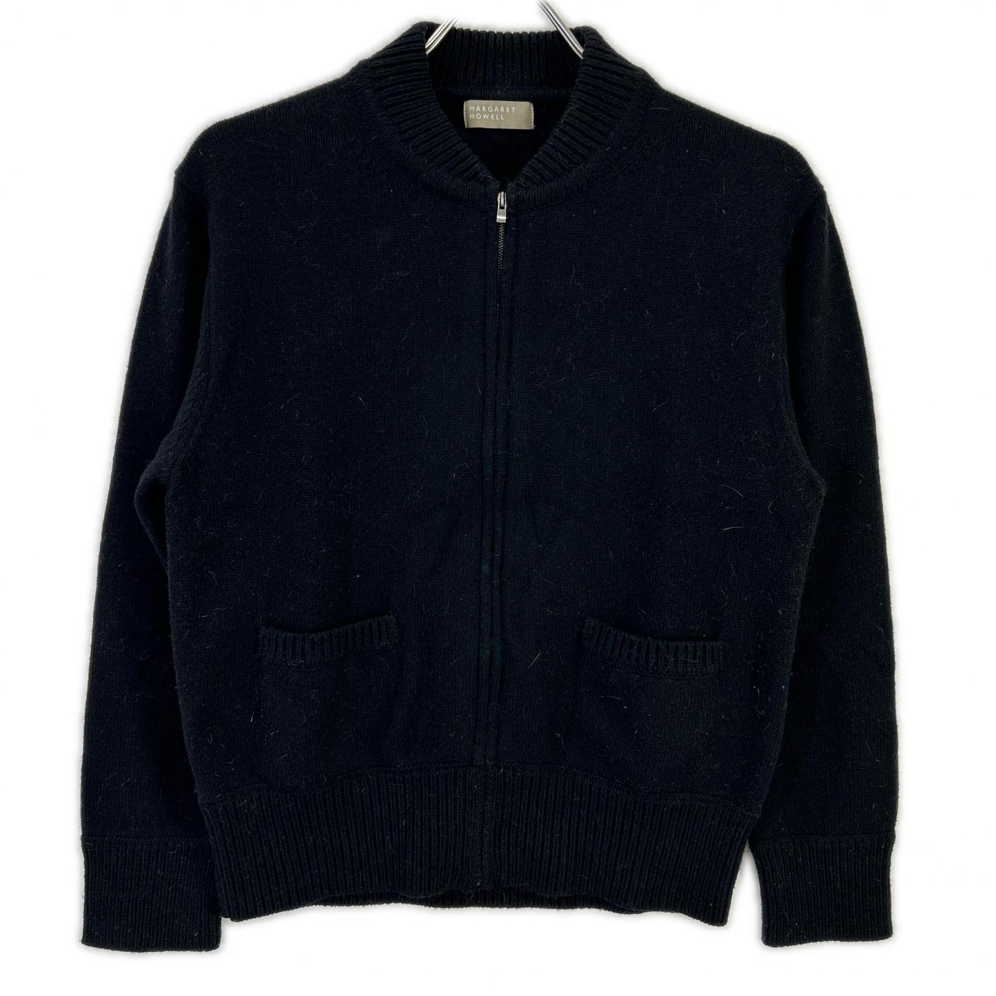 MargaretHowell マーガレットハウエル 22年 ブラック コットンウールカシミヤ ベースボールカラー ZIP カーディガン トップス