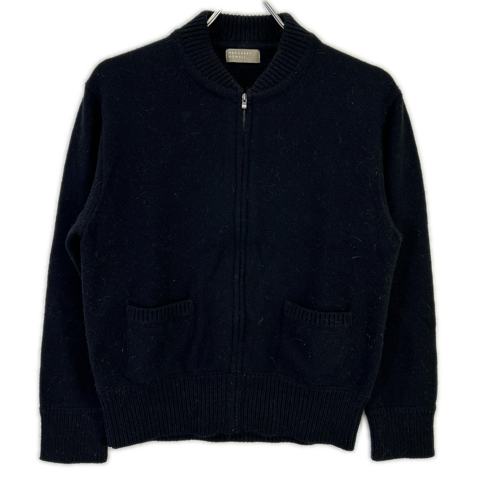 MargaretHowell マーガレットハウエル 22年 ブラック コットンウールカシミヤ ベースボールカラー ZIP カーディガン トップス