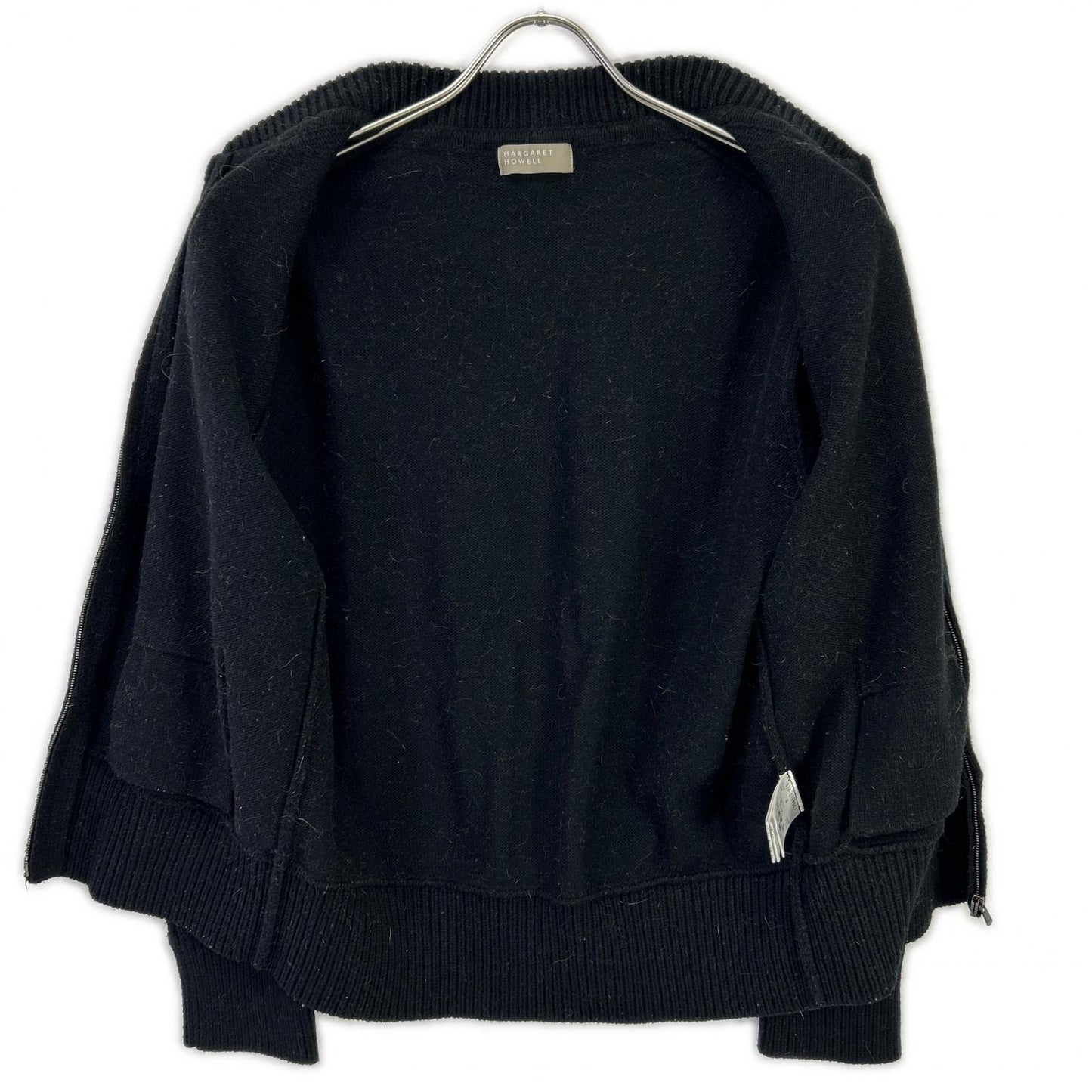 MargaretHowell マーガレットハウエル 22年 ブラック コットンウールカシミヤ ベースボールカラー ZIP カーディガン トップス