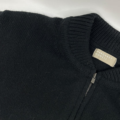 MargaretHowell マーガレットハウエル 22年 ブラック コットンウールカシミヤ ベースボールカラー ZIP カーディガン トップス