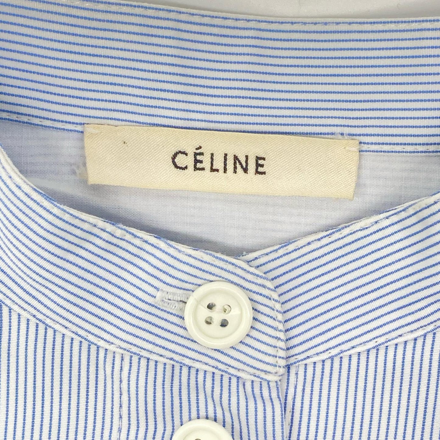 CELINE セリーヌ 20DO47562 ブルー ストライプ バンドカラー シャツ トップス