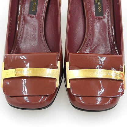 LOUIS VUITTON ルイヴィトン 美品 パテント レザー ロゴバックル パンプス シューズ レディース ボルドー 34 13年 シューズ