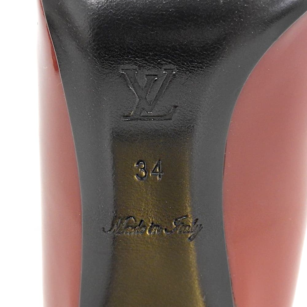 LOUIS VUITTON ルイヴィトン 美品 パテント レザー ロゴバックル パンプス シューズ レディース ボルドー 34 13年 シューズ