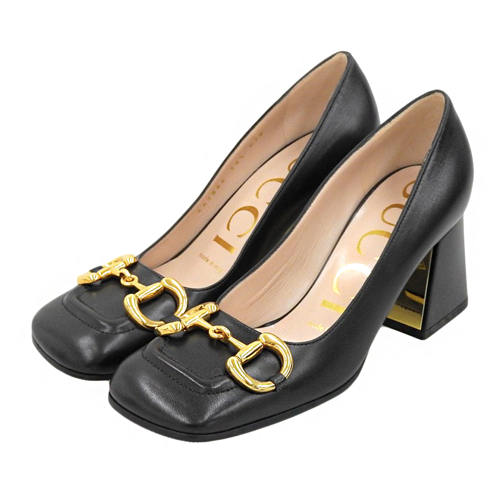 GUCCI グッチ 新品同様 ホースビット ミッドヒールパンプス シューズ レディース 黒 ブラック 34 1/2 643886 シューズ
