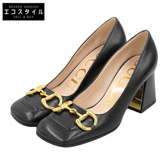 GUCCI グッチ 新品同様 ホースビット ミッドヒールパンプス シューズ レディース 黒 ブラック 34 1/2 643886 シューズ