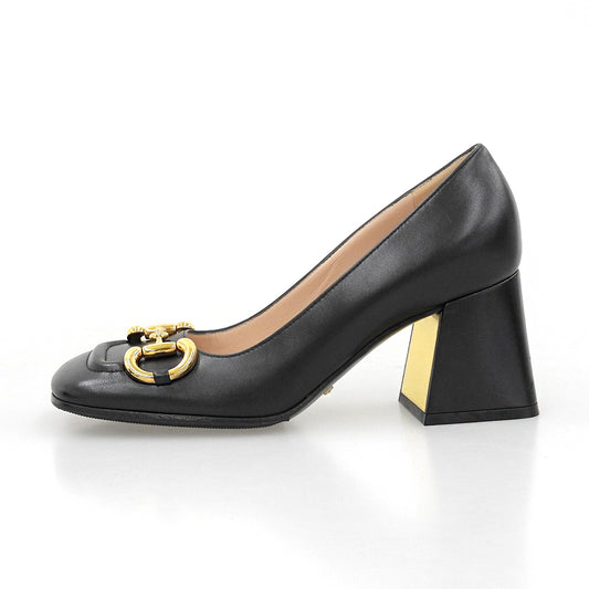 GUCCI グッチ 新品同様 ホースビット ミッドヒールパンプス シューズ レディース 黒 ブラック 34 1/2 643886 シューズ