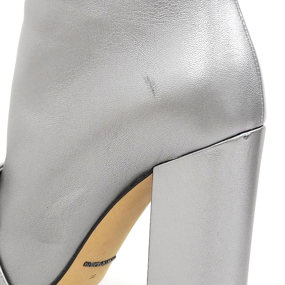 DOLCE&GABBANA ドルチェアンドガッバーナ 美品 レザー ビジュー サイドジップ アンクルブーツ レディース シルバー 36 CT0326 シューズ