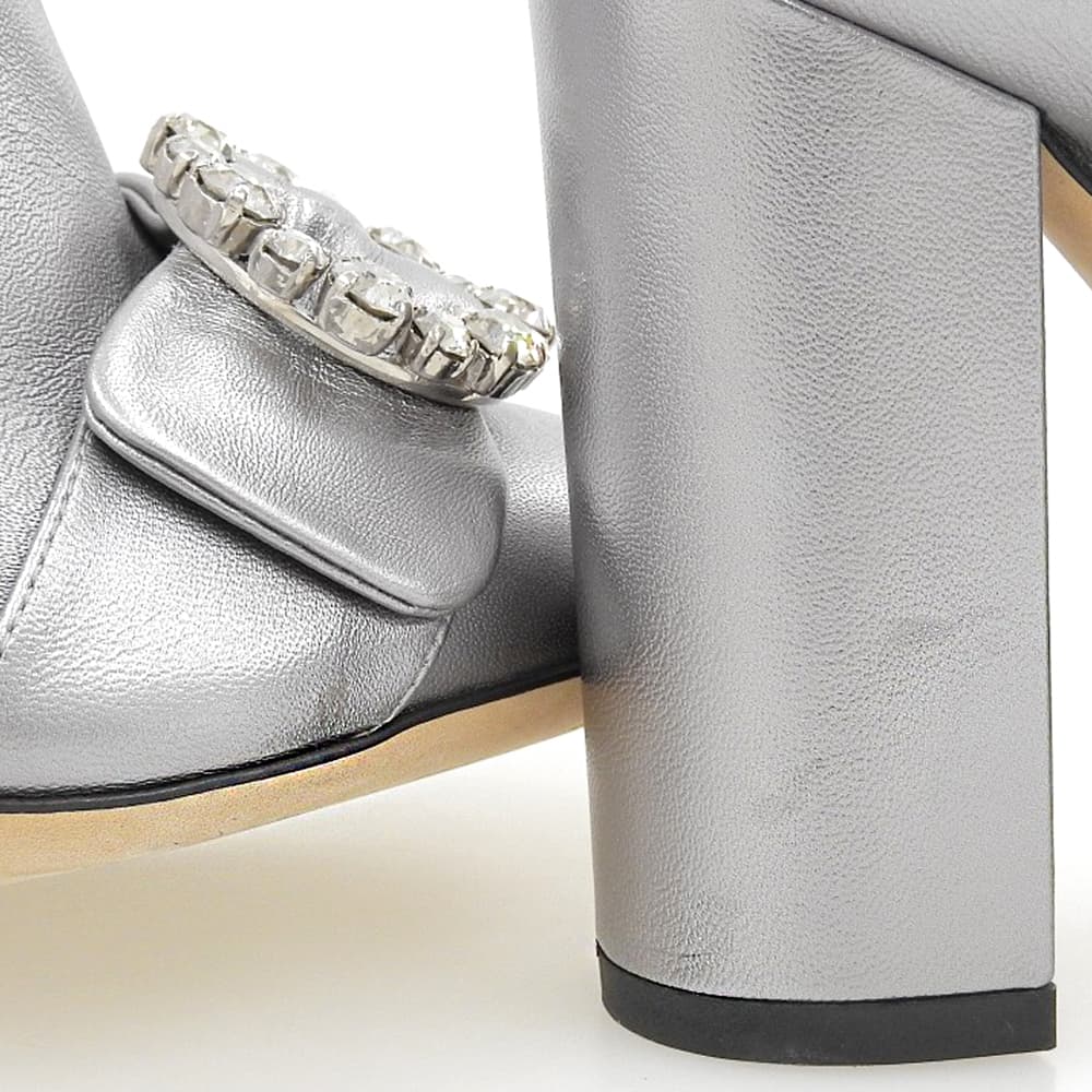 DOLCE&GABBANA ドルチェアンドガッバーナ 美品 レザー ビジュー サイドジップ アンクルブーツ レディース シルバー 36 CT0326 シューズ