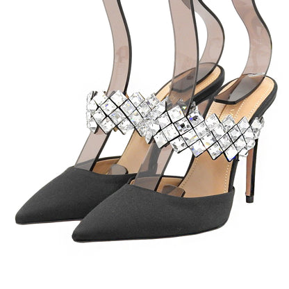 AQUAZZURA アクアズーラ 美品 ラインストーンストラップ サテン ミュール レディース ブラック 35 シューズ