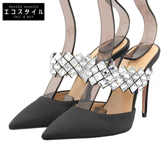 AQUAZZURA アクアズーラ 美品 ラインストーンストラップ サテン ミュール レディース ブラック 35 シューズ