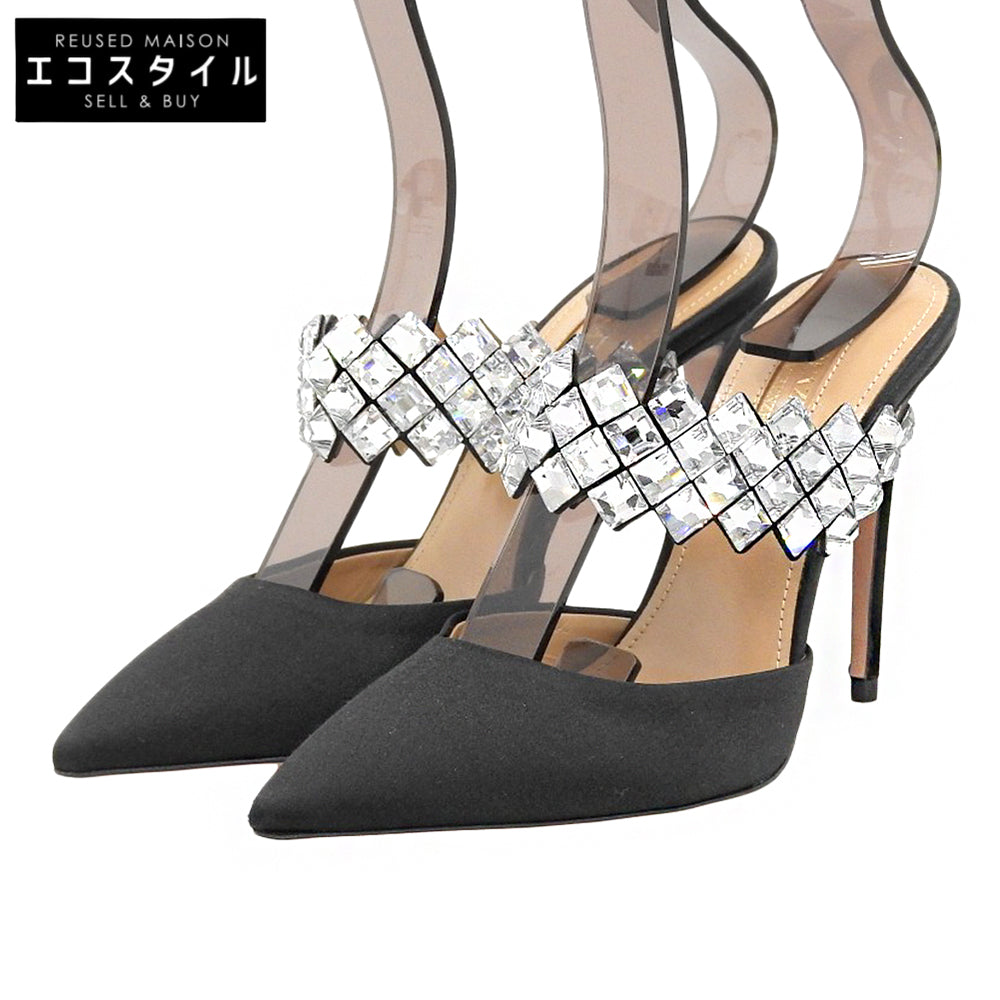 AQUAZZURA アクアズーラ 美品 ラインストーンストラップ サテン ミュール レディース ブラック 35 シューズ