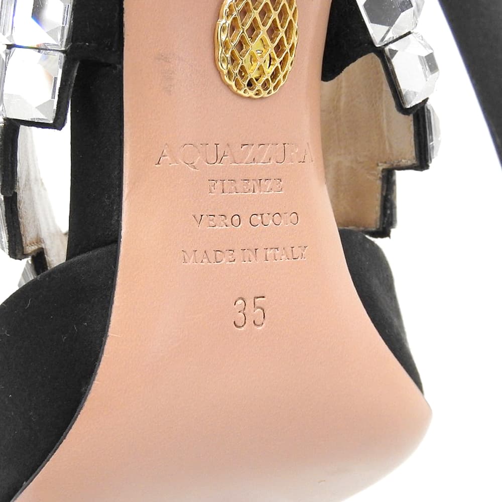 AQUAZZURA アクアズーラ 美品 ラインストーンストラップ サテン ミュール レディース ブラック 35 シューズ