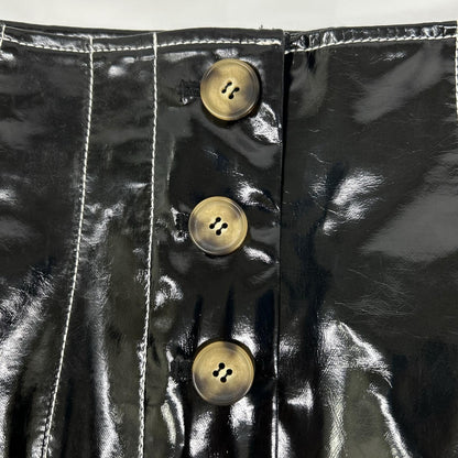 REJINA PYO black patent leather white-stitch slit skirt skirt