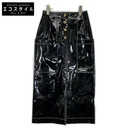 REJINA PYO black patent leather white-stitch slit skirt skirt