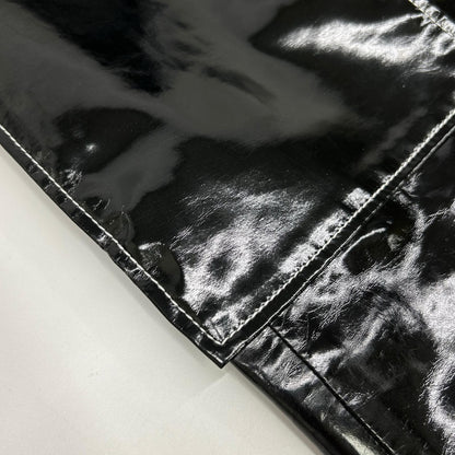 REJINA PYO black patent leather white-stitch slit skirt skirt