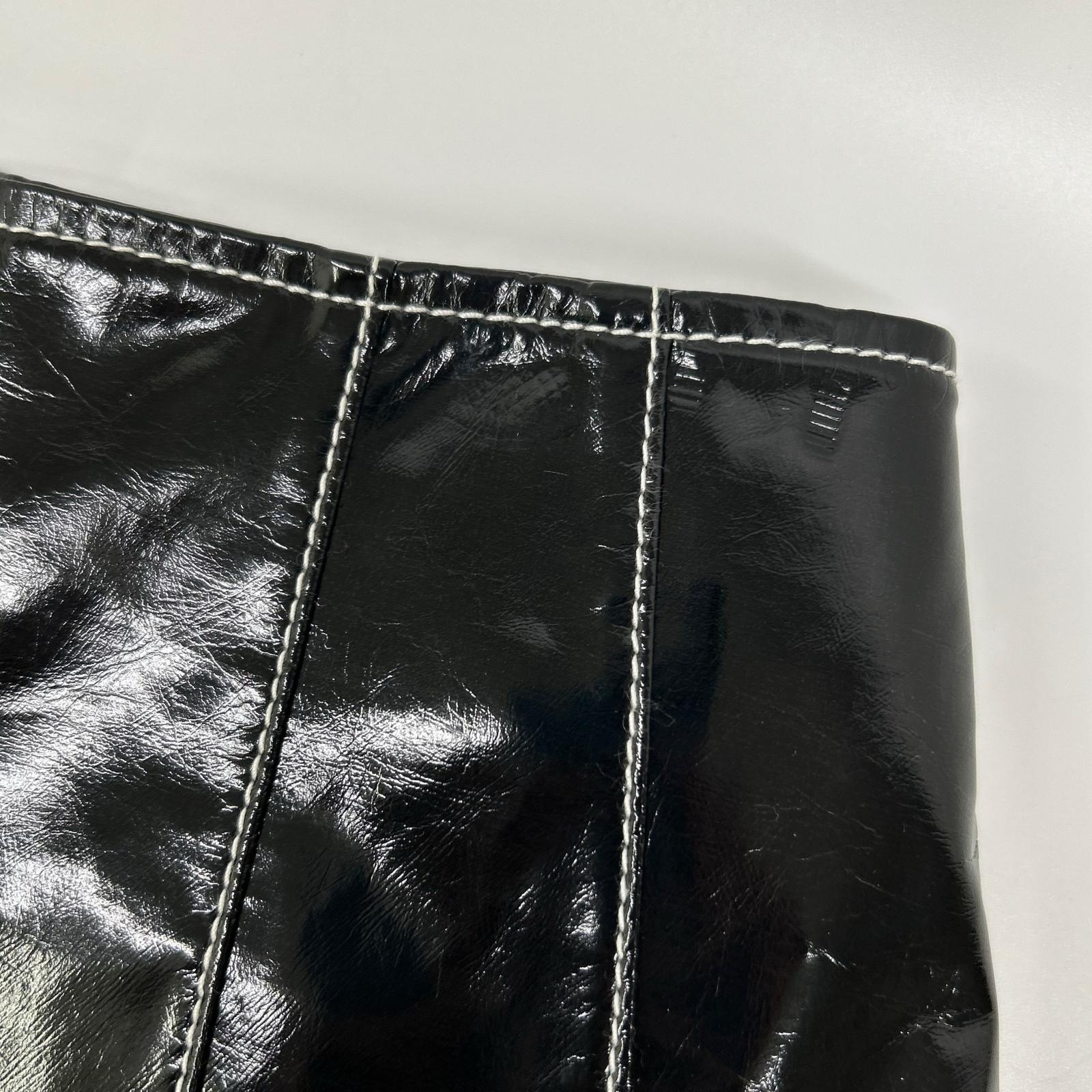 REJINA PYO black patent leather white-stitch slit skirt skirt