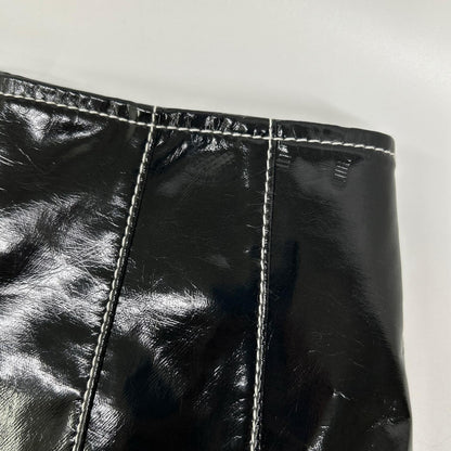 REJINA PYO black patent leather white-stitch slit skirt skirt