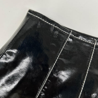 REJINA PYO black patent leather white-stitch slit skirt skirt