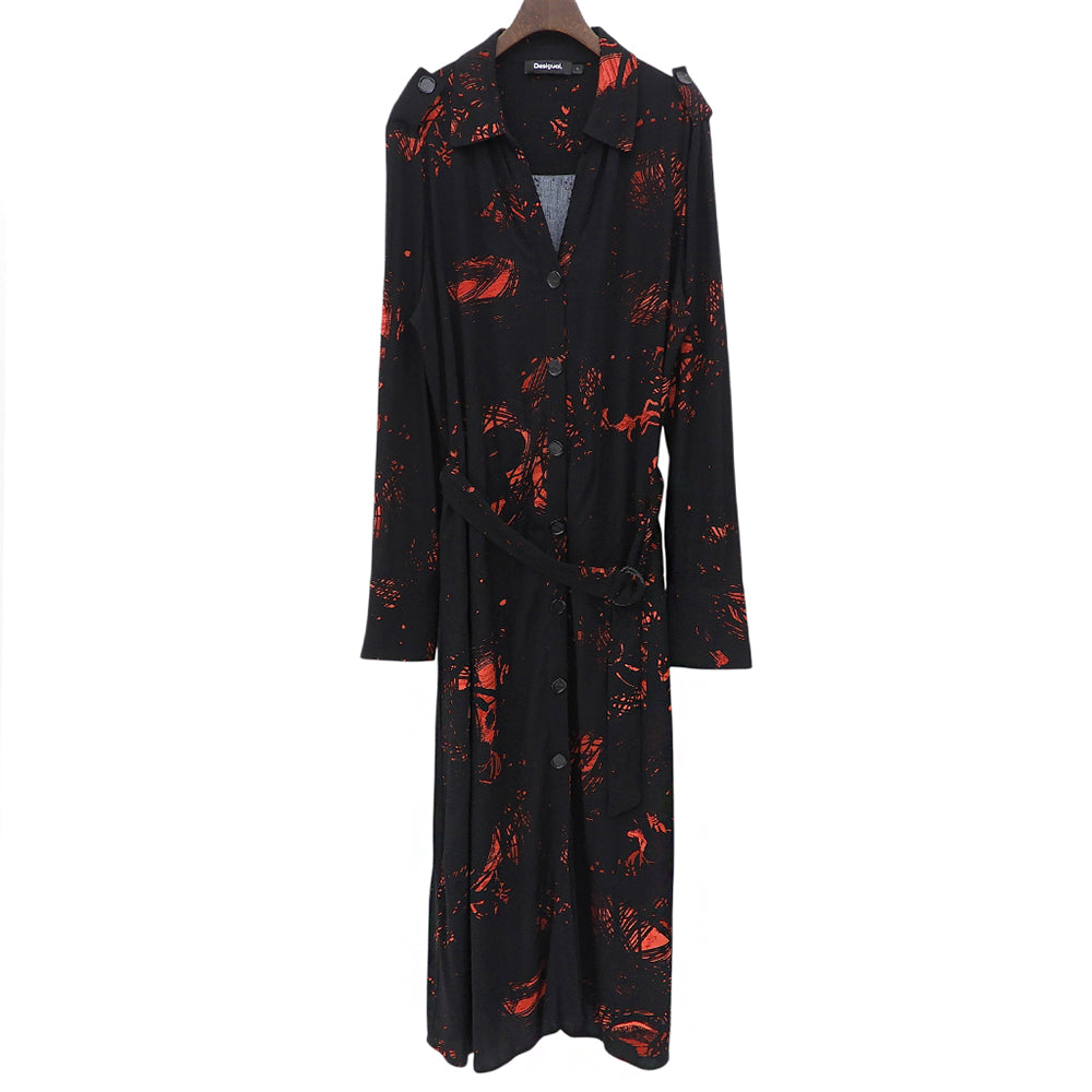 Desigual デシグアル SCRIBBLES LACROIX ロングスリーブワンピース レディース ブラック×レッド L ワンピース