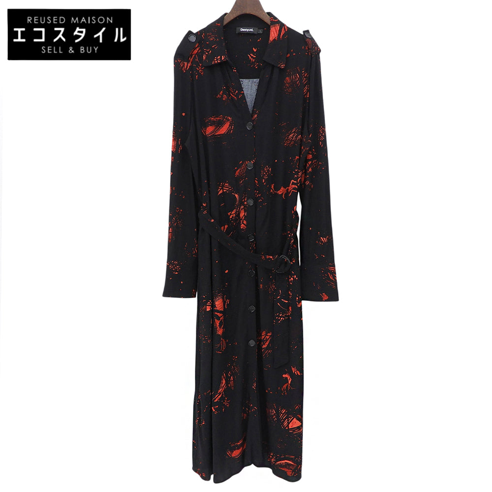 Desigual デシグアル SCRIBBLES LACROIX ロングスリーブワンピース レディース ブラック×レッド L ワンピース