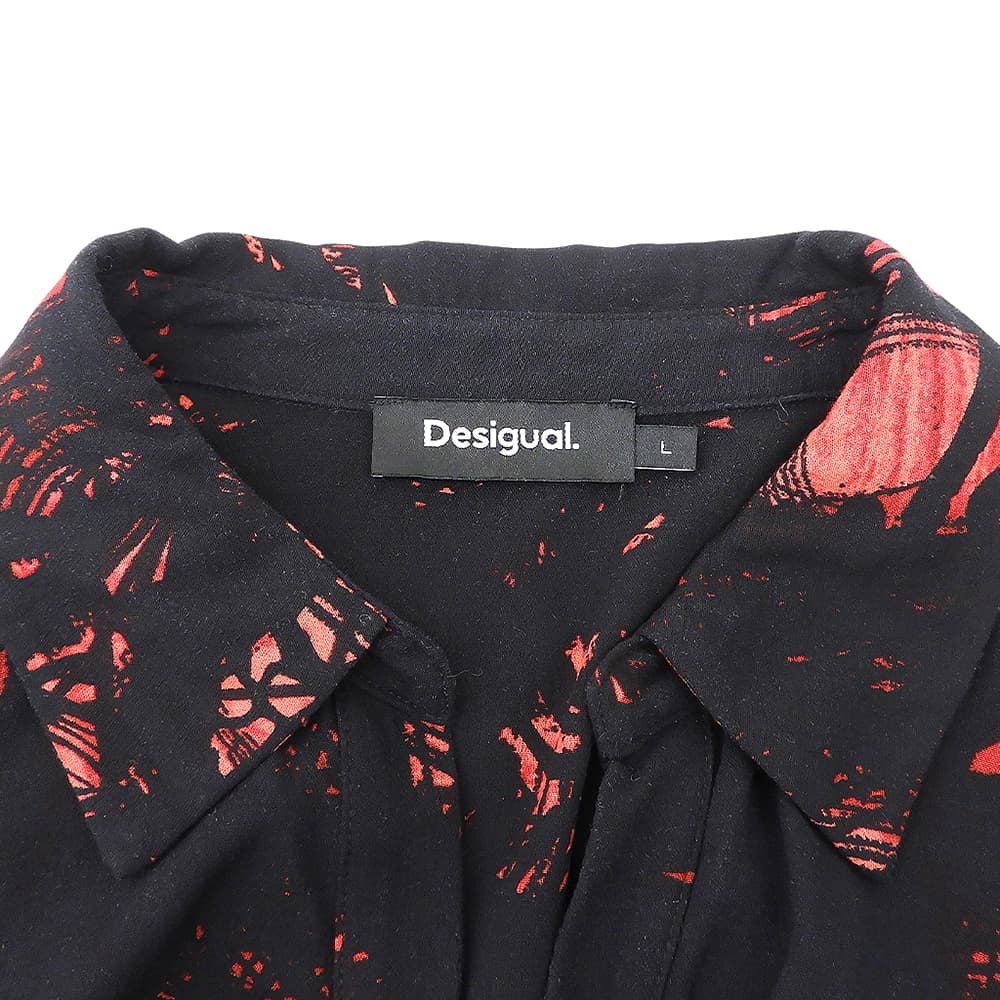 Desigual デシグアル SCRIBBLES LACROIX ロングスリーブワンピース レディース ブラック×レッド L ワンピース