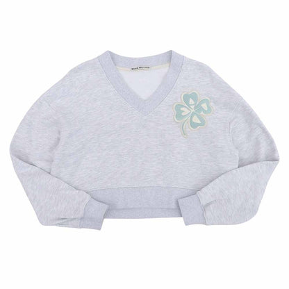 MardiMercredi マルディメクルディ 美品 コットン Vネック クローバー クロップセーター トップス レディース グレー ONESIZE トップス
